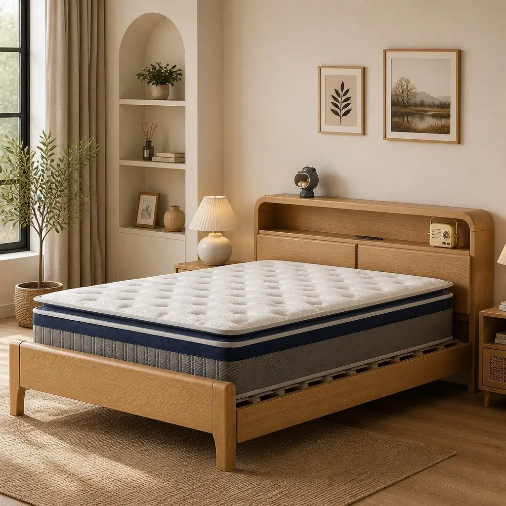 Double Spring Mattress Pillow Top 32cm Pocket Coil Bed Foam Support