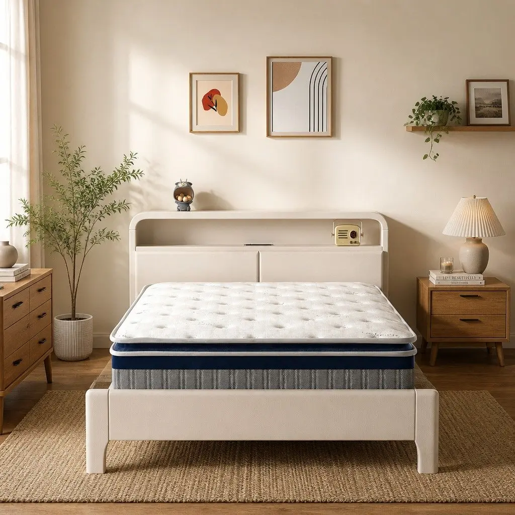 Double Spring Mattress Pillow Top 32cm Pocket Coil Bed Foam Support