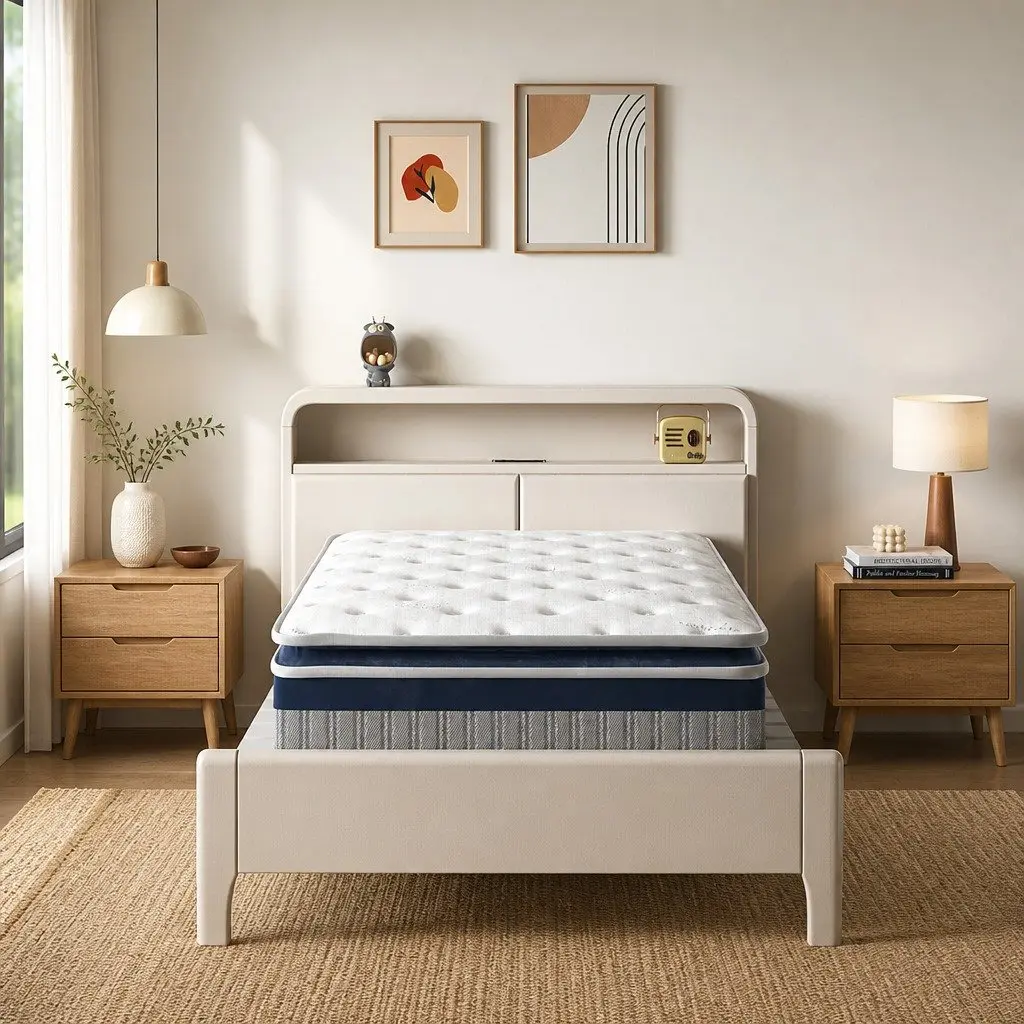 King Single Spring Mattress Pillow Top 32cm Pocket Coil Bed Support System