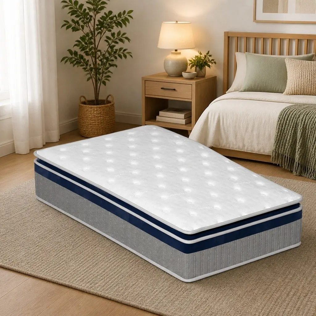 Single Mattress Knitted Fabric 32cm White Pillow Top Spring