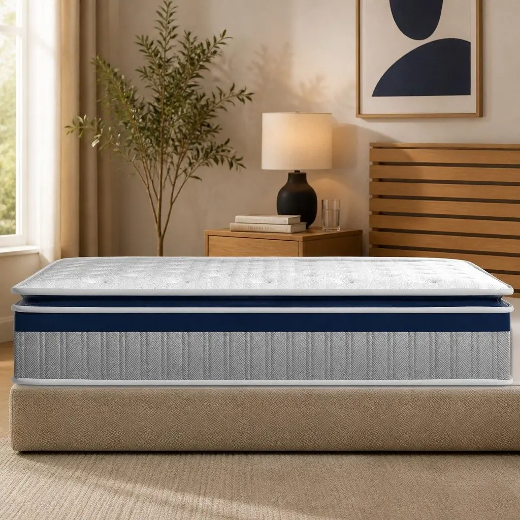 Single Mattress Knitted Fabric 32cm White Pillow Top Spring
