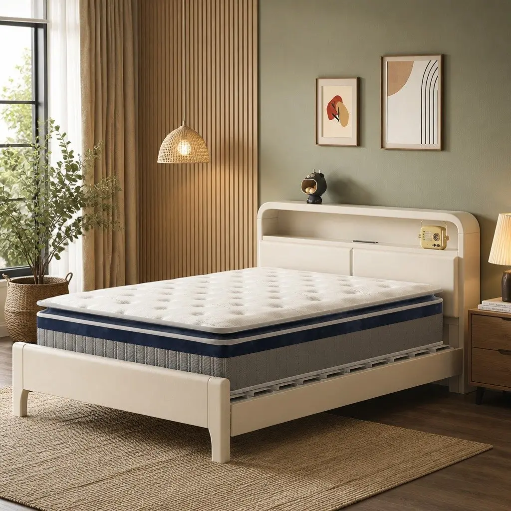 Single Mattress Knitted Fabric 32cm White Pillow Top Spring