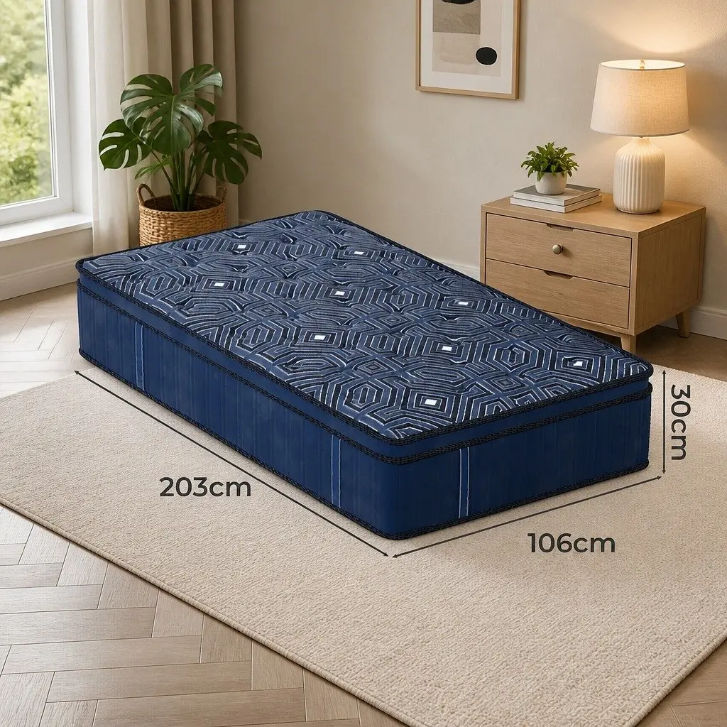 Spring Mattress Euro Top 30CM King Single Pocket Coil Support Bed Comfort