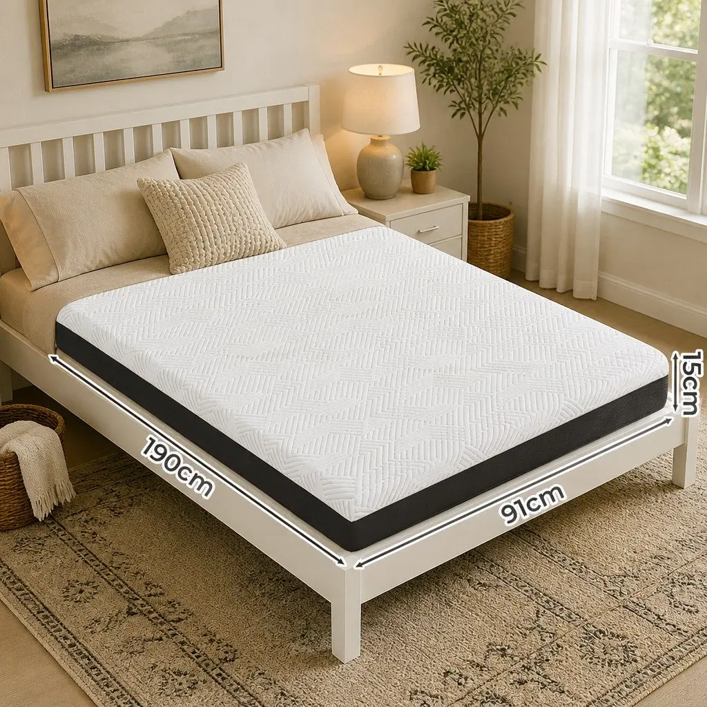 Single Mattress Gel Memory Foam 15cm Medium Firm White