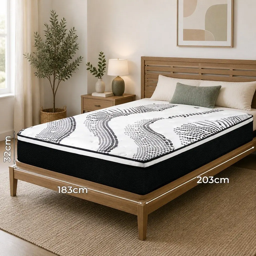 Pocket Spring Mattress Hybrid Foam King Medium Firm 32cm White Black