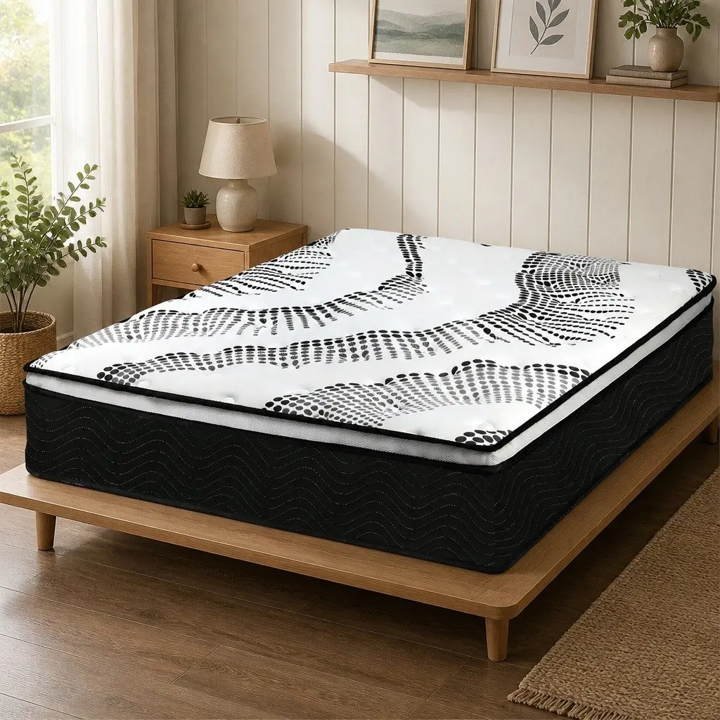 Pocket Spring Mattress Hybrid Foam King Medium Firm 32cm White Black