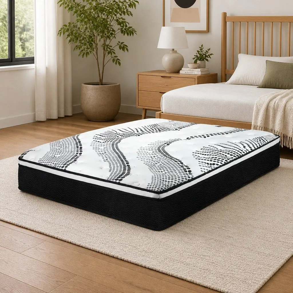Pocket Spring Mattress Hybrid Foam King Medium Firm 32cm White Black