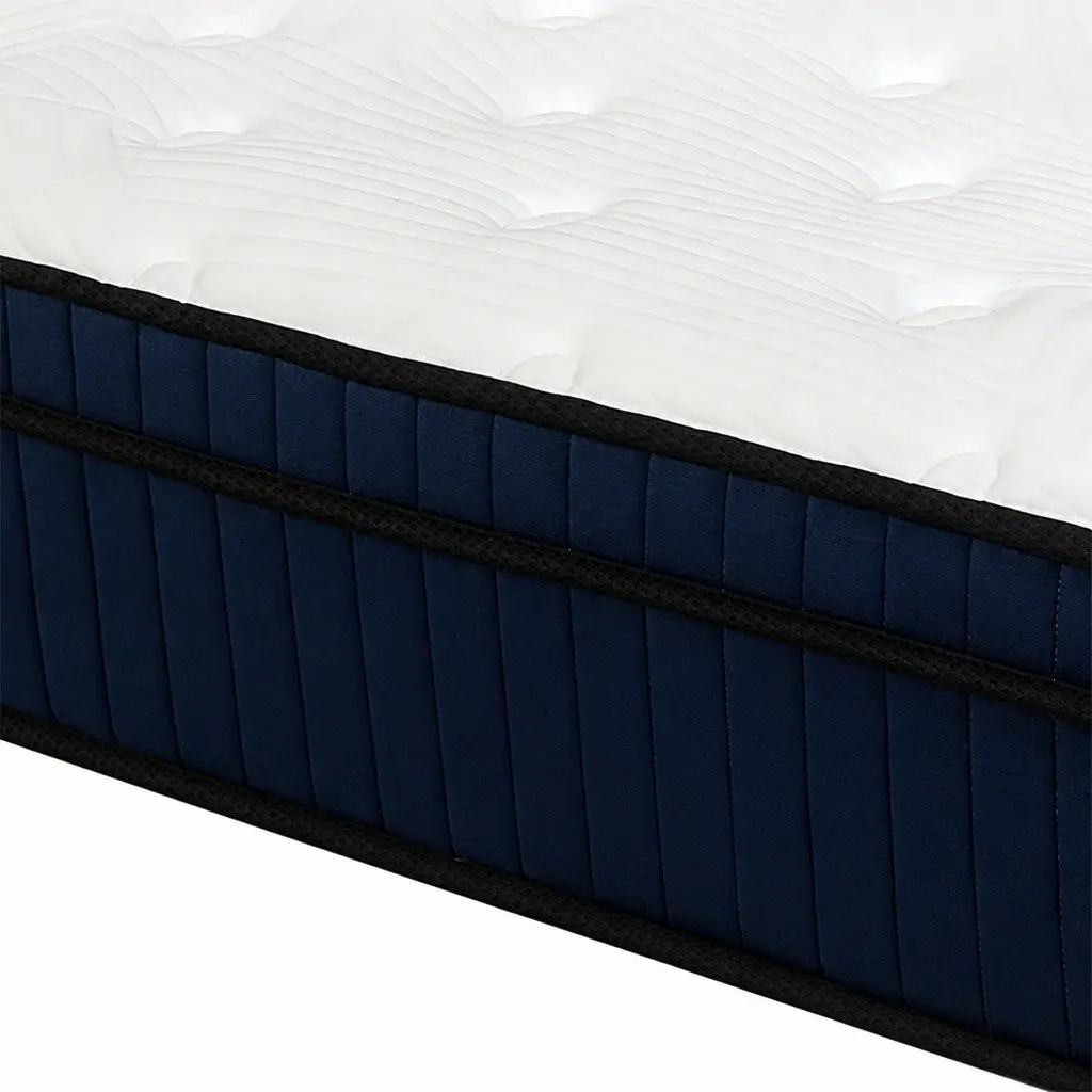 Mattress Hybrid Foam 34cm King Single 7 Zone Pocket Spring Orthopedic Support White Blue