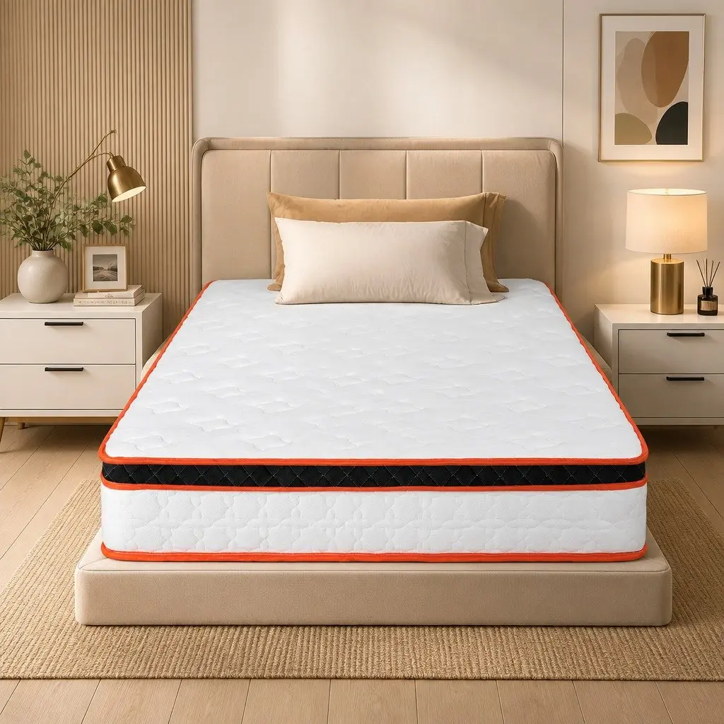 Pocket Spring Mattress Hybrid Foam 26cm King Single White Orange Black