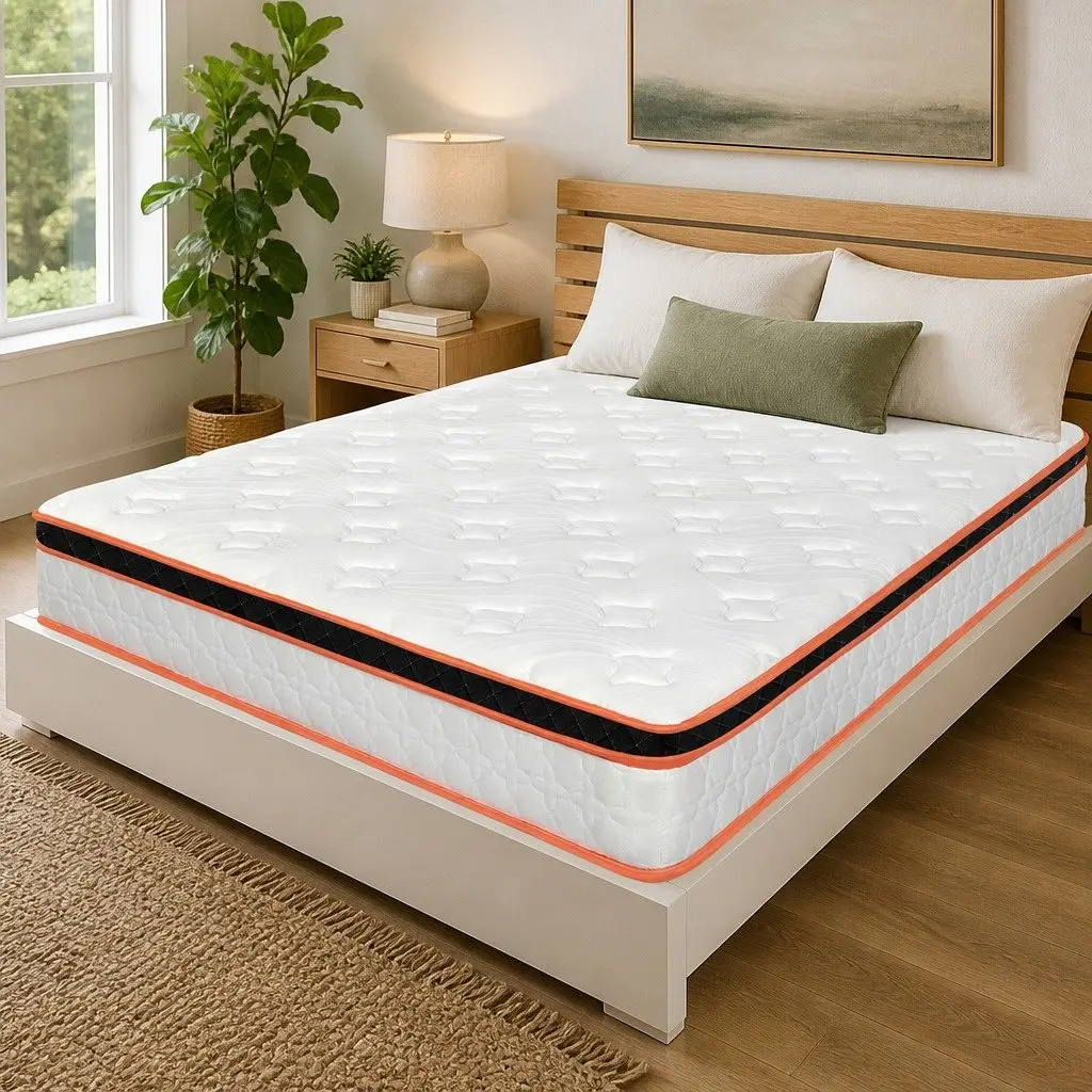 7 Zone Pocket Spring Mattress Hybrid Foam Medium Firm King Size White Orange Black
