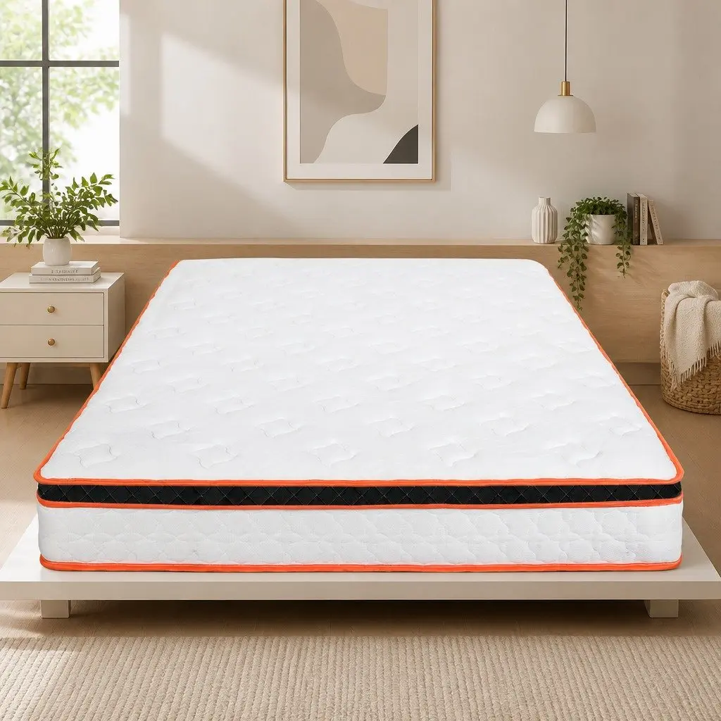 7 Zone Pocket Spring Mattress Hybrid Foam Medium Firm King Size White Orange Black