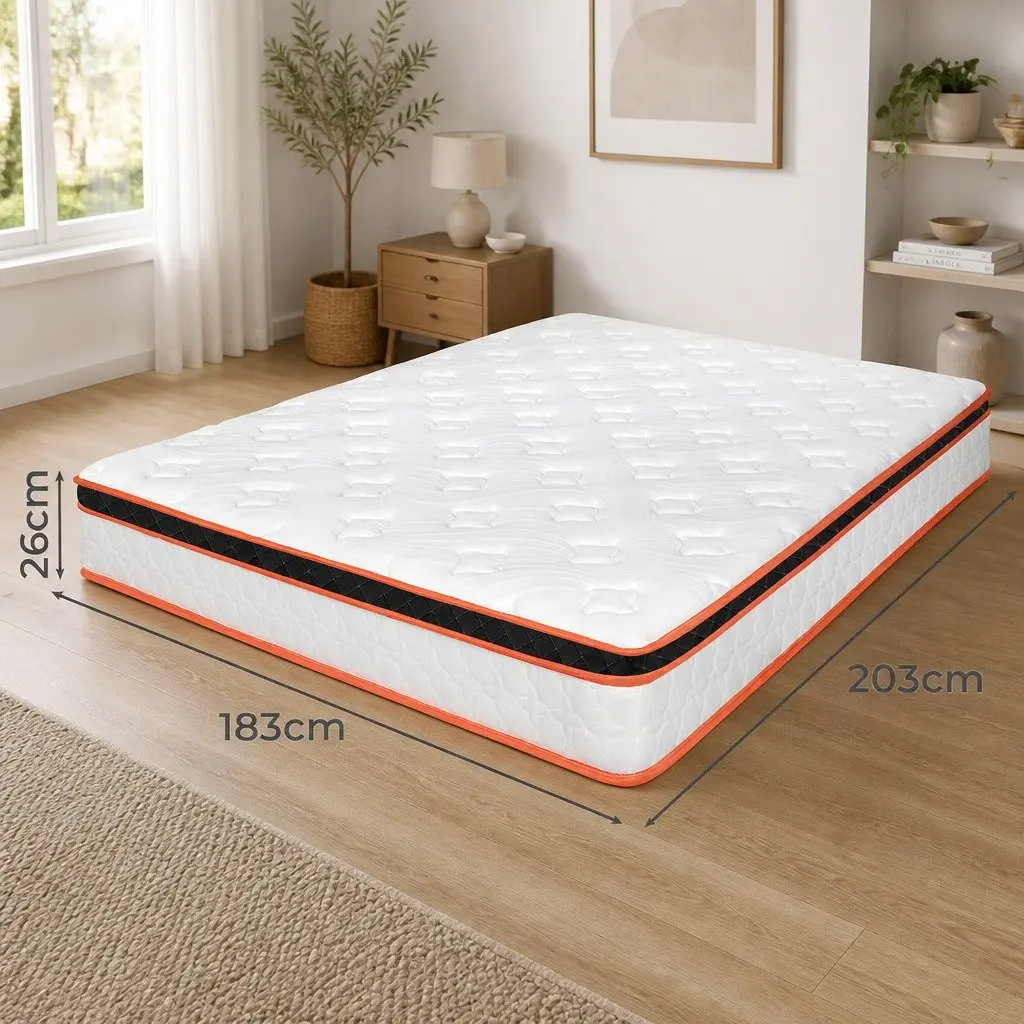 7 Zone Pocket Spring Mattress Hybrid Foam Medium Firm King Size White Orange Black