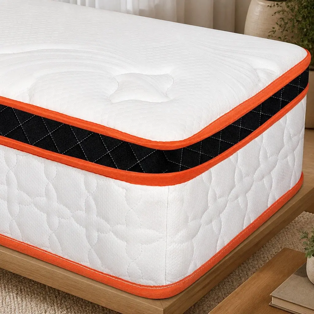 7 Zone Pocket Spring Mattress Hybrid Foam Medium Firm King Size White Orange Black