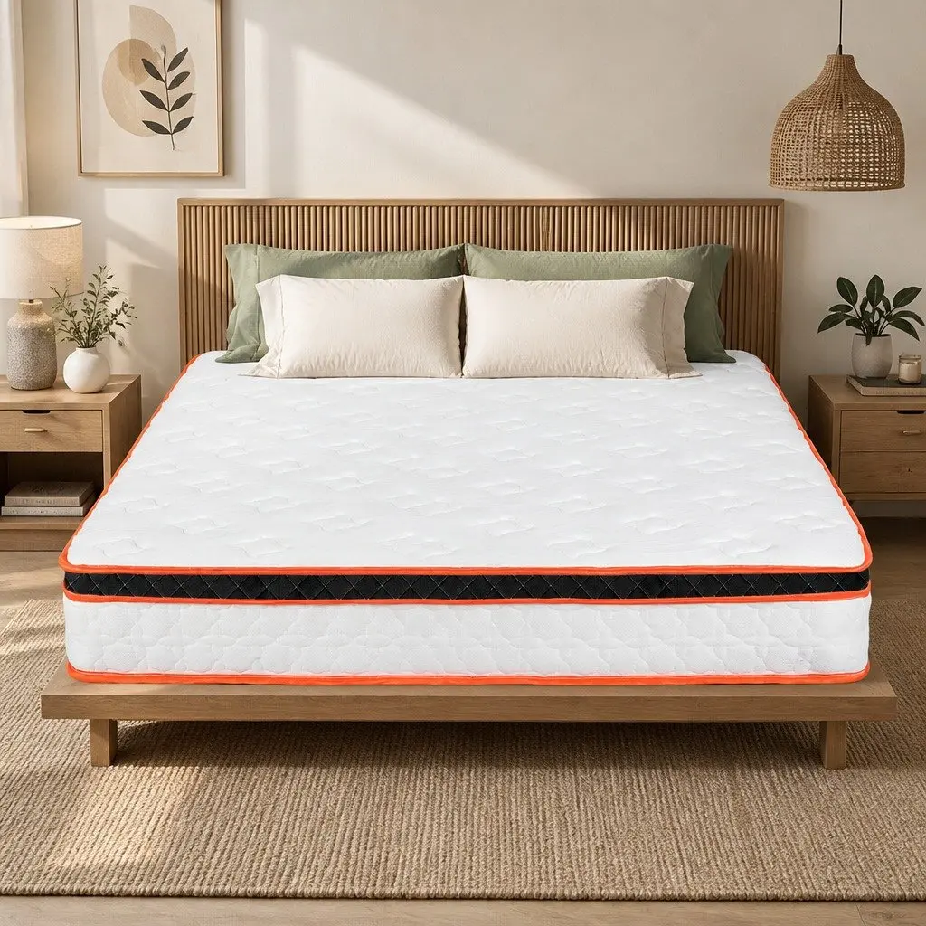 7 Zone Pocket Spring Mattress Hybrid Foam Medium Firm King Size White Orange Black
