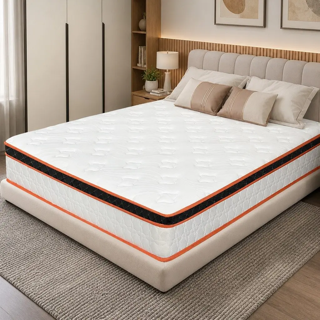 7 Zone Pocket Spring Mattress Hybrid Foam Medium Firm King Size White Orange Black