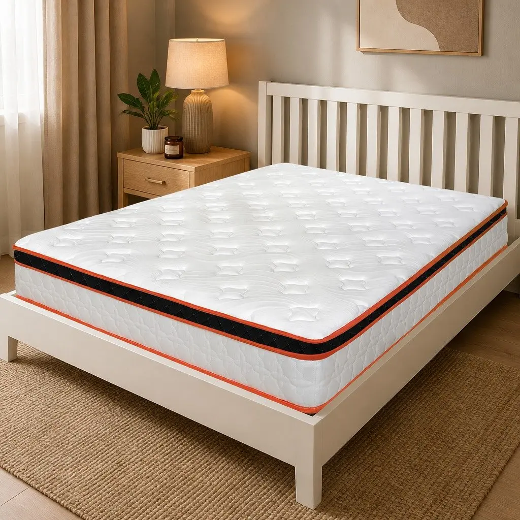 7 Zone Pocket Spring Mattress Hybrid Foam Medium Firm King Size White Orange Black