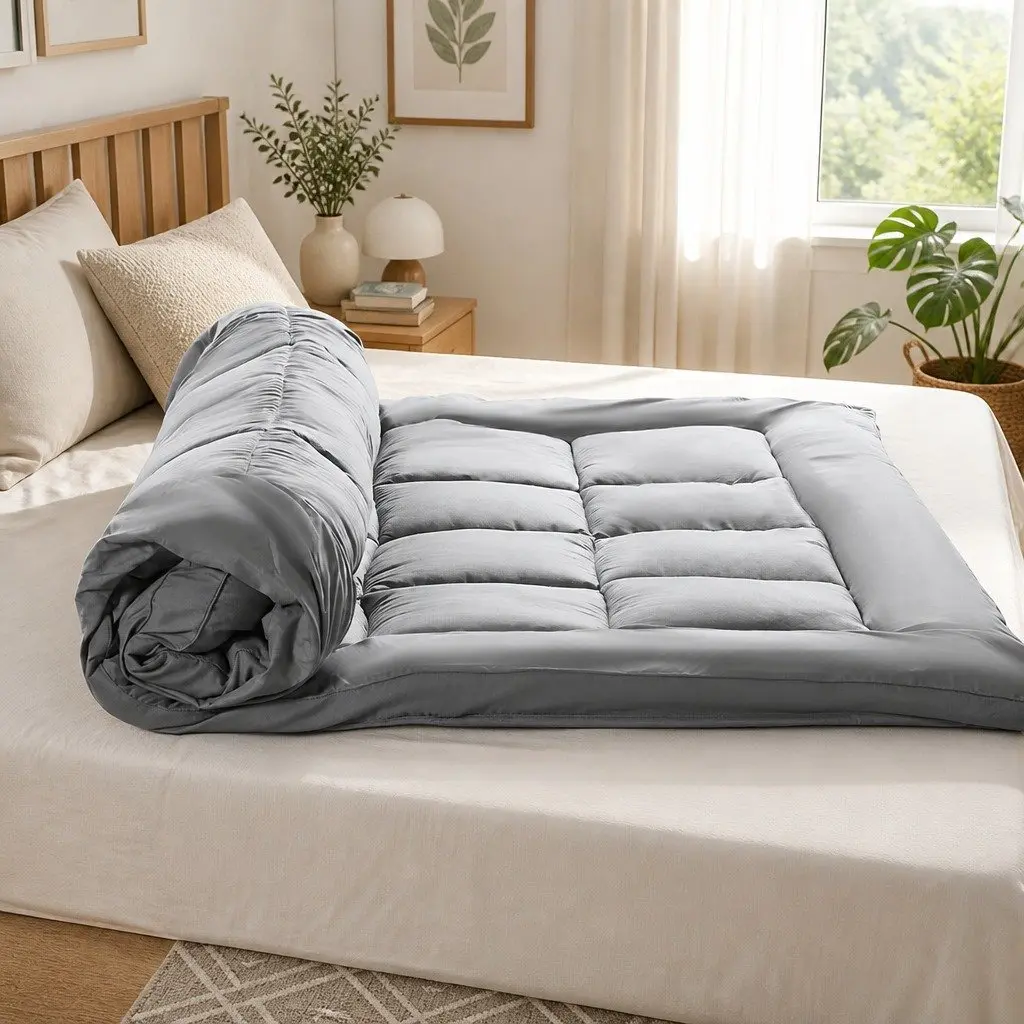 King Single Mattress Topper Charcoal Bamboo Charcoal Fibre 1000GSM Fitted Elastic Edge