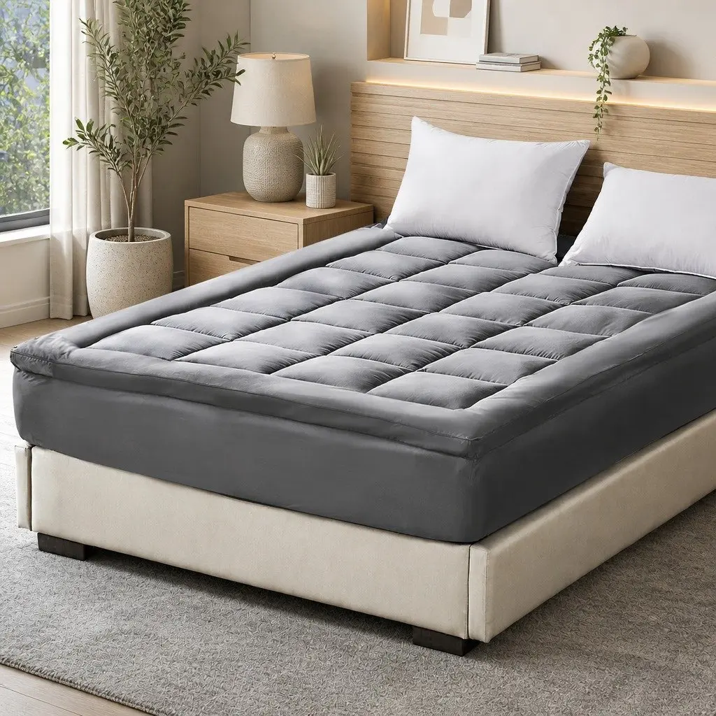 King Single Mattress Topper Charcoal Bamboo Charcoal Fibre 1000GSM Fitted Elastic Edge