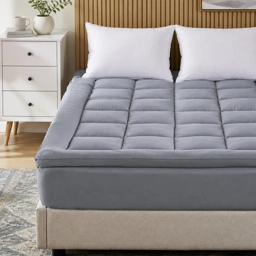 King Single Mattress Topper Charcoal Bamboo Charcoal Fibre 1000GSM Fitted Elastic Edge