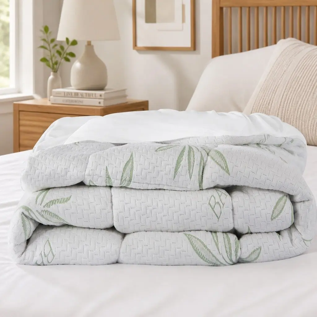 Bamboo Mattress Topper Double Fitted Cooling 190cm L x 137cm W White