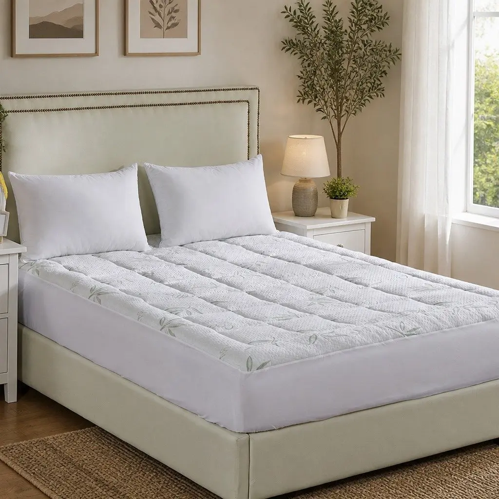 Bamboo Mattress Topper Double Fitted Cooling 190cm L x 137cm W White