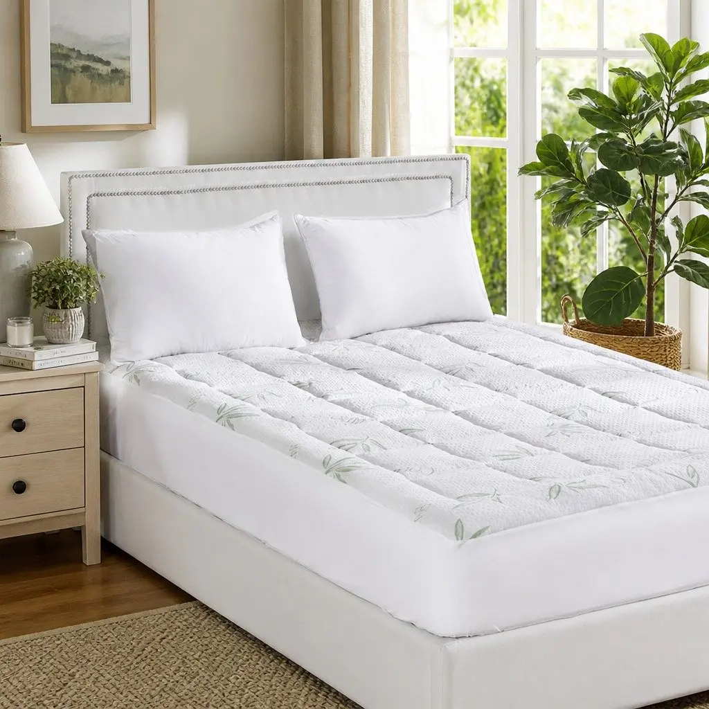 Bamboo Mattress Topper Double Fitted Cooling 190cm L x 137cm W White
