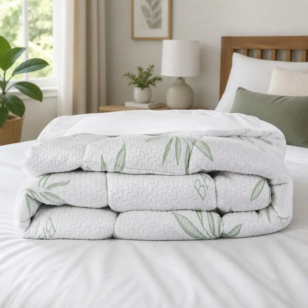 Bamboo Mattress Topper Queen Size Fitted Cooling White