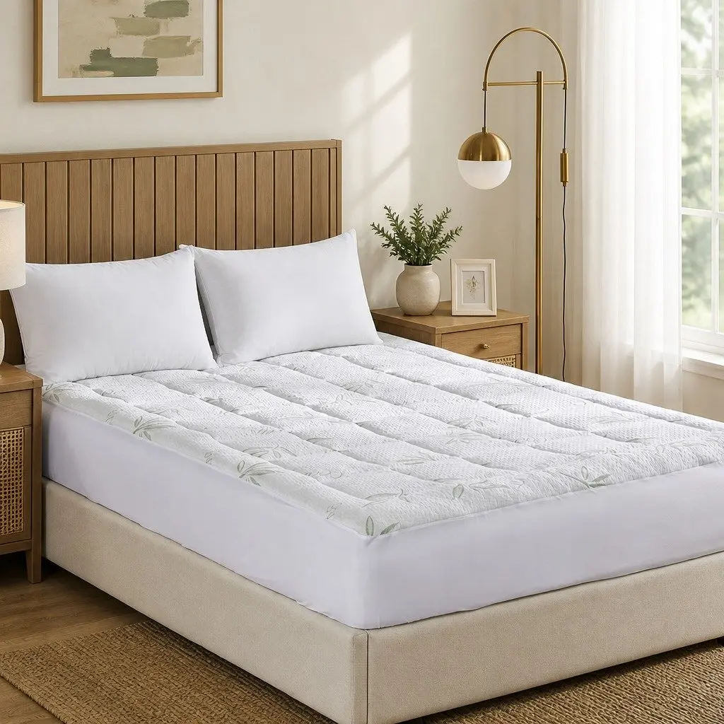 Bamboo Mattress Topper Queen Size Fitted Cooling White