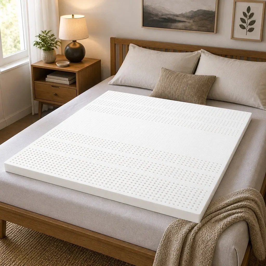 Natural Latex Mattress Topper 5cm Thick Queen Size White