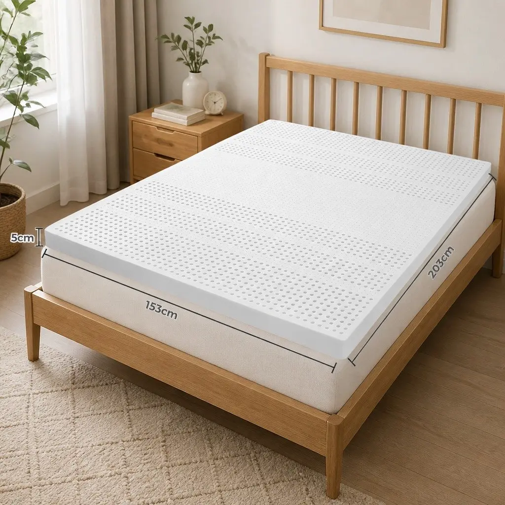 Natural Latex Mattress Topper 5cm Thick Queen Size White