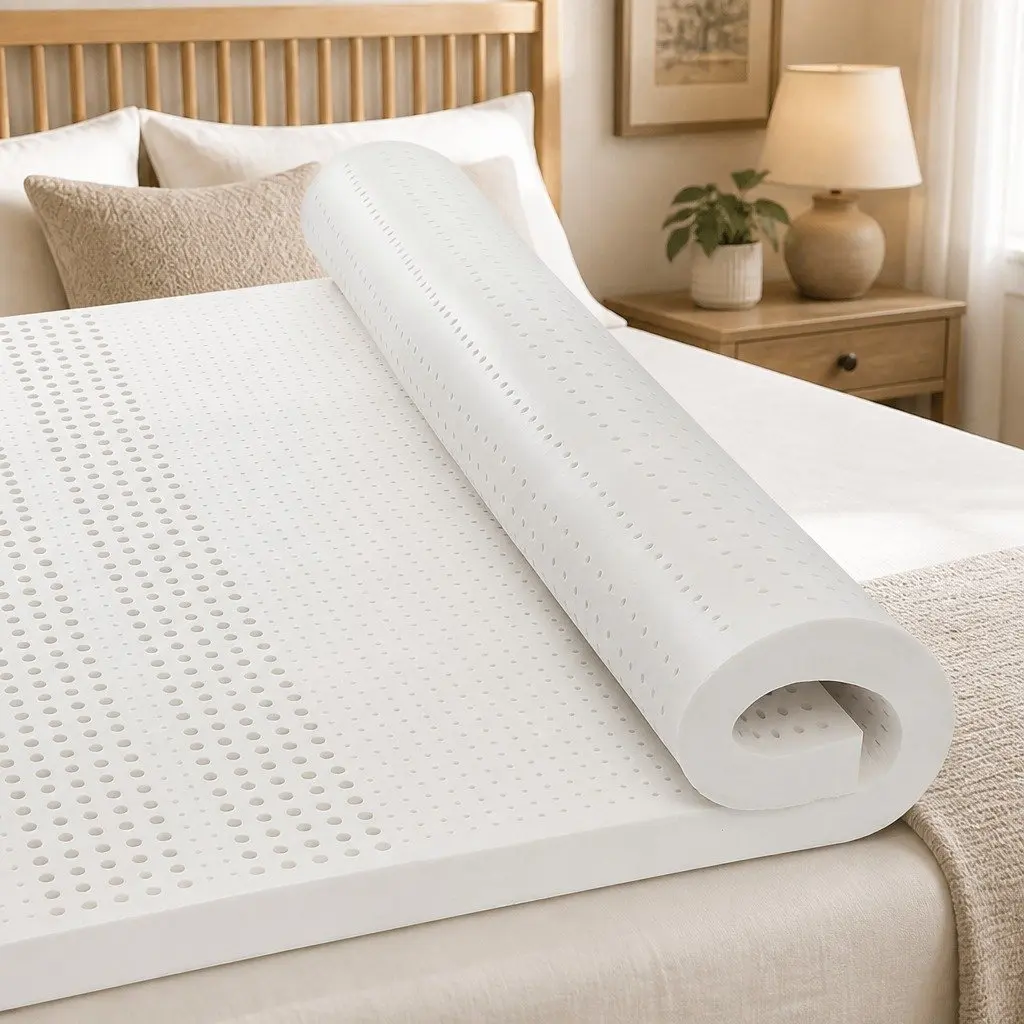 Natural Latex Mattress Topper 5cm Thick Queen Size White