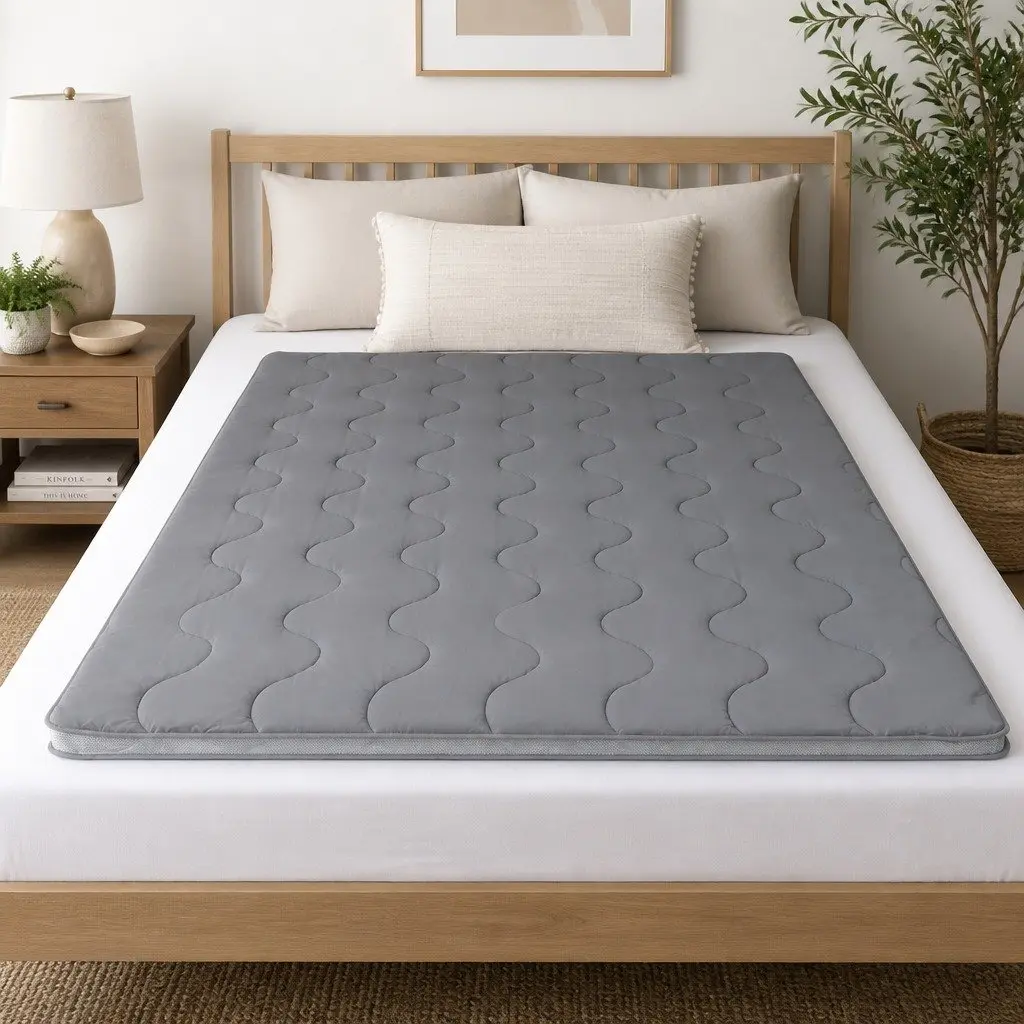 Queen Mattress Topper Microfibre Bamboo Charcoal 5cm Thick Padded Breathable Charcoal Grey