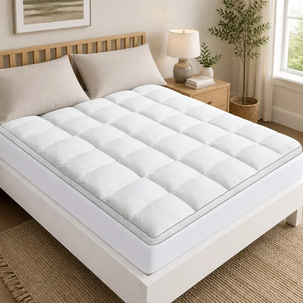 Mattress Topper Microfibre 5cm Thick Breathable White Queen