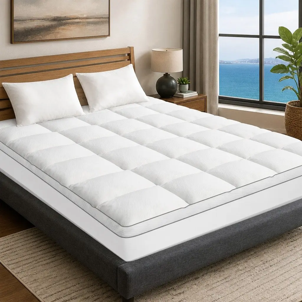 Mattress Topper Microfibre 5cm Thick Breathable White Queen
