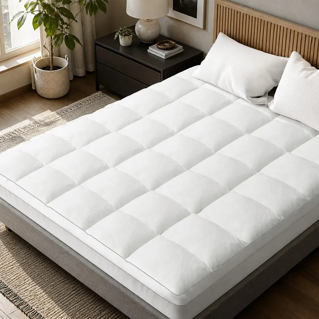 Mattress Topper Microfibre 5cm Thick Breathable White Queen