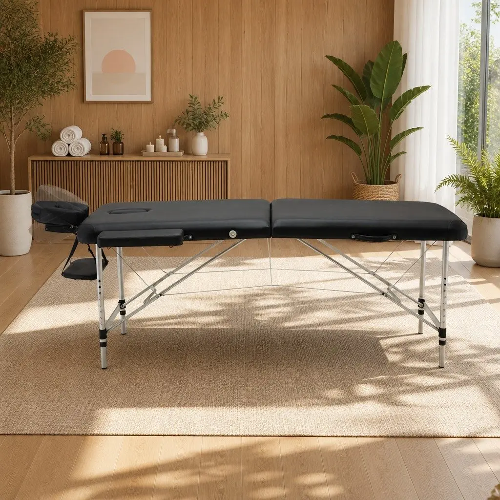 Massage Table Aluminium 70cm Black Foldable