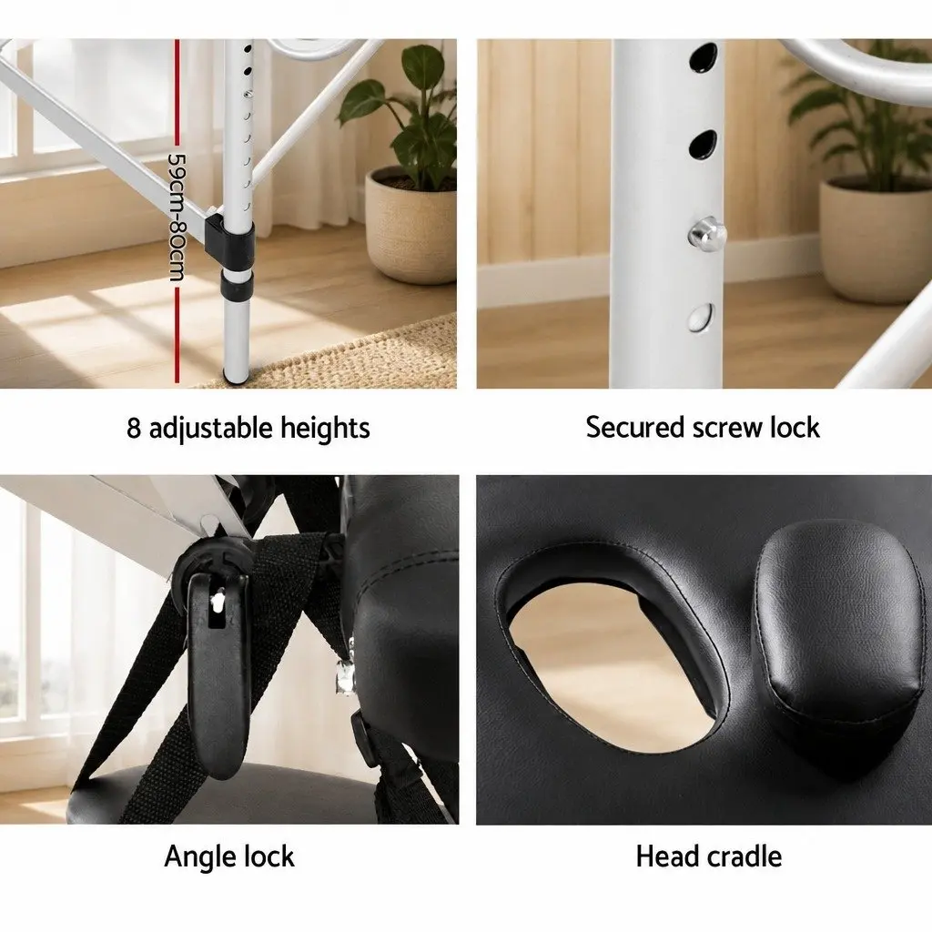 Massage Table Aluminium 70cm Black Foldable