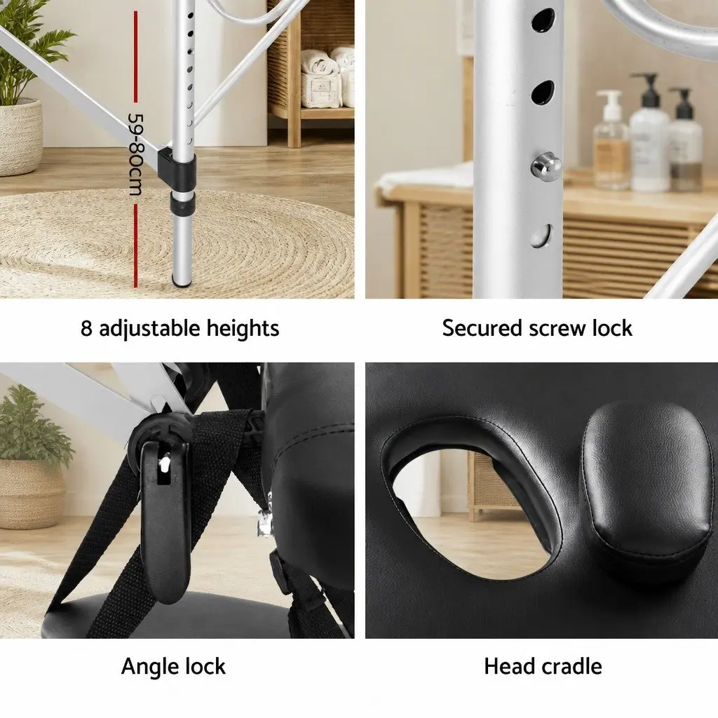 Massage Table Aluminium 75cm Wide 210cm Long Black