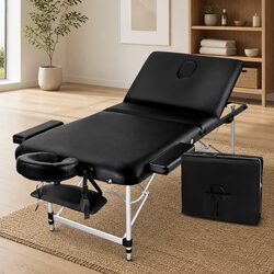 Portable 3-Fold Massage Table 70cm Wide Aluminium Black