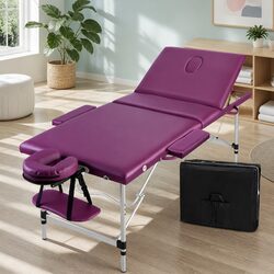 Portable Massage Table 75cm Wide 3 Fold Aluminium Beauty Therapy Bed Violet