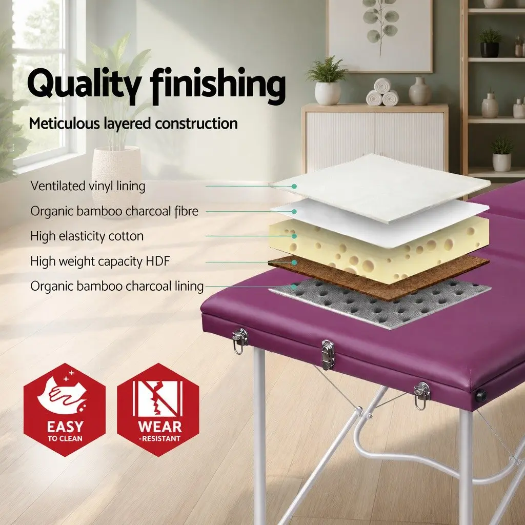 Massage Table Aluminium 75cm Wide 3 Fold Violet