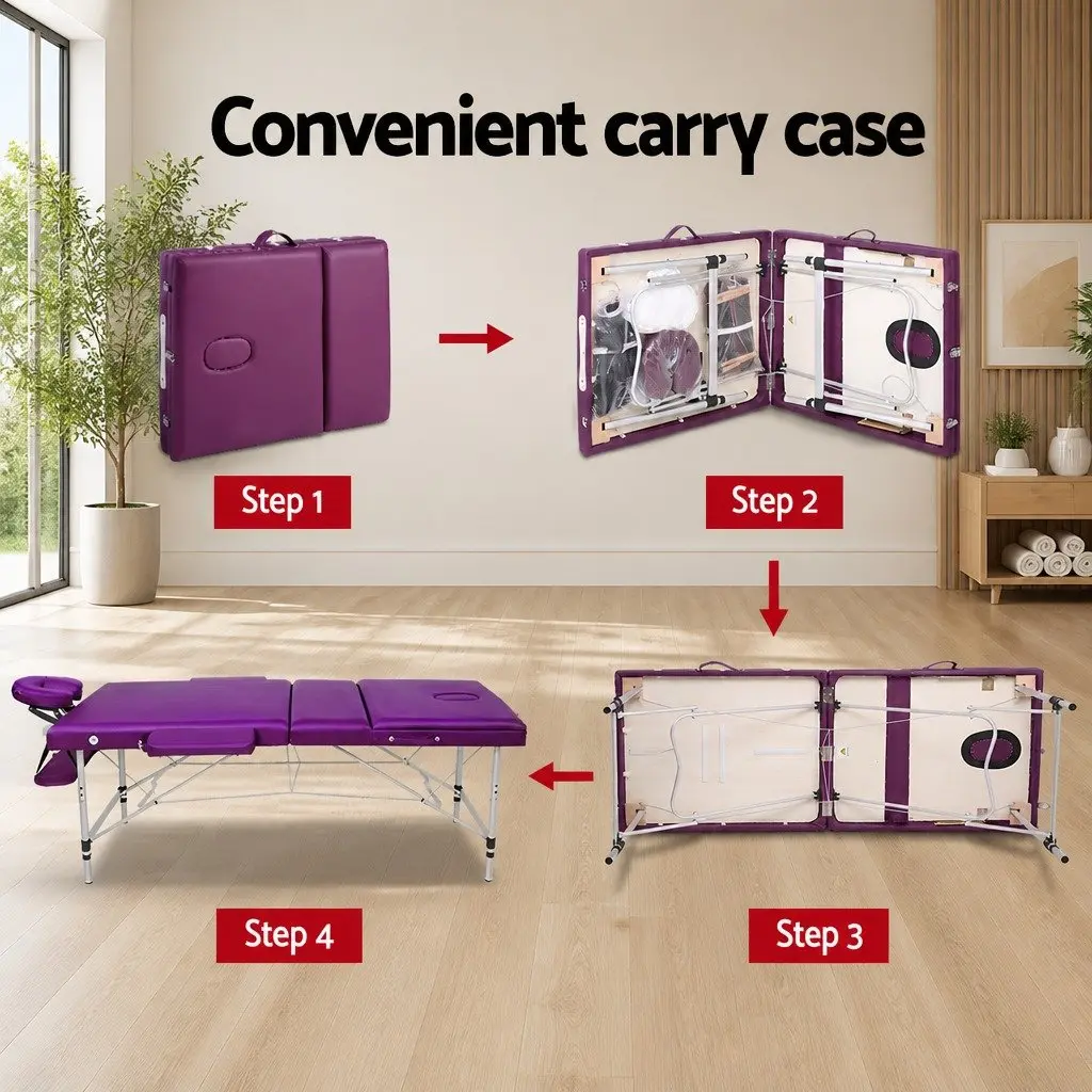 Massage Table Aluminium 75cm Wide 3 Fold Violet
