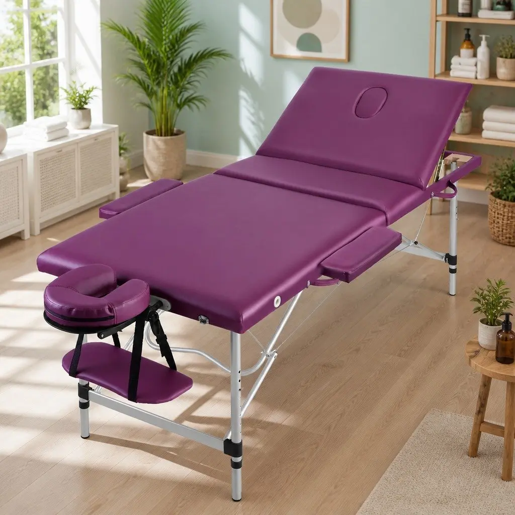 Massage Table Aluminium 75cm Wide 3 Fold Violet