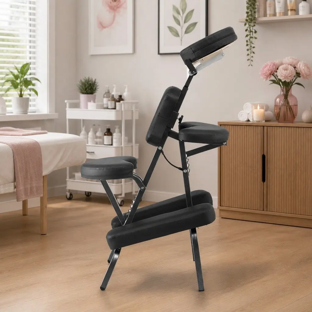Portable Massage Chair Metal Frame Adjustable Size Black