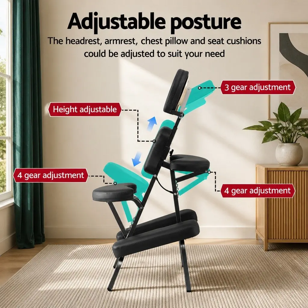 Portable Massage Chair Metal Frame Adjustable Size Black