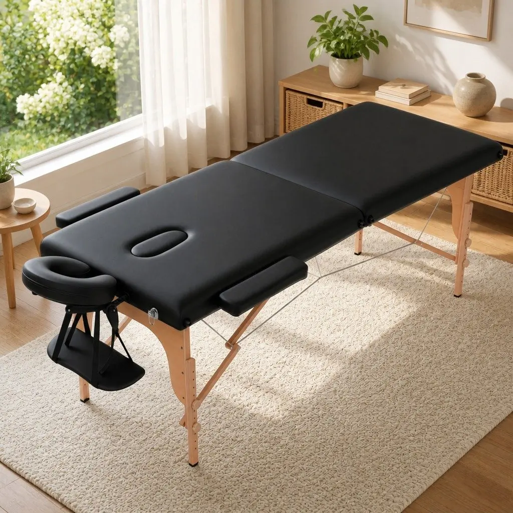 Portable Massage Table 70cm 2 Fold Wooden Bed