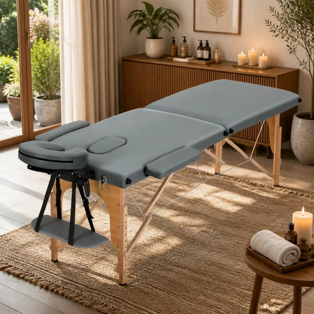 Portable 56cm Massage Table with Adjustable Height in Grey