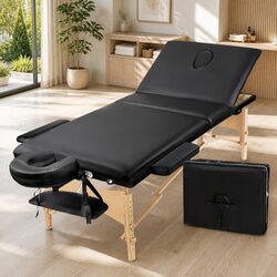 Adjustable Black Wooden Massage Table 70cm 3 Fold Design