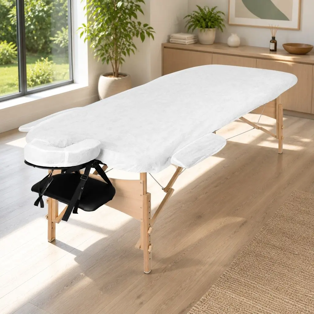 Massage Table Wooden 75cm Wide Adjustable Height Portable Black