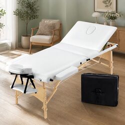 Wooden 3-Fold Massage Table 70cm Adjustable Height White